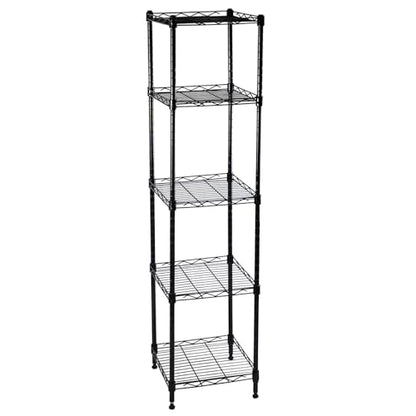 5-Wire Shelving Adjustable Shelves, Standing Storage Shelf for Laundry Bathroom Kitchen Pantry Closet Organization (Glossy Black, 11.8" L x 11.8" W x 50.5" H)
