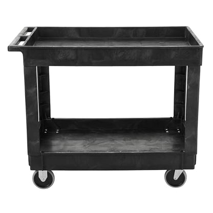 Rubbermaid Commercial Products 2-Shelf Utility/Service Cart, Medium, Lipped Shelves, Standard Handle, 500 lbs. Capacity, for Warehouse/Garage/Cleaning/Manufacturing/Maintenance - size: Medium
