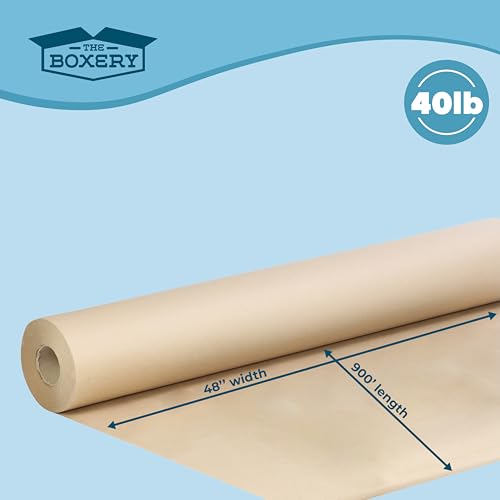 The Boxery 48 inch x 900 feet Brown Kraft Paper Roll, 40 lb Thickness Packing Paper for Shipping, Moving, Void Fill, Gift Wrapping, Arts & Crafts & Bulletin Boards, Made in the USA - size: 48"x 900'- 40lb