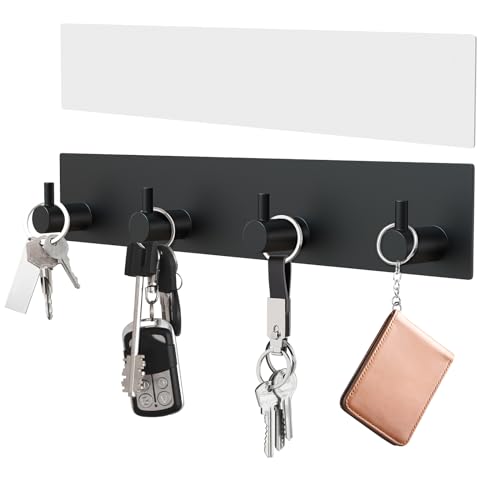 VIS'V Key Holder Wall Mount, Large Adhesive Key Hanger with 4 Hooks, Black - color: Black