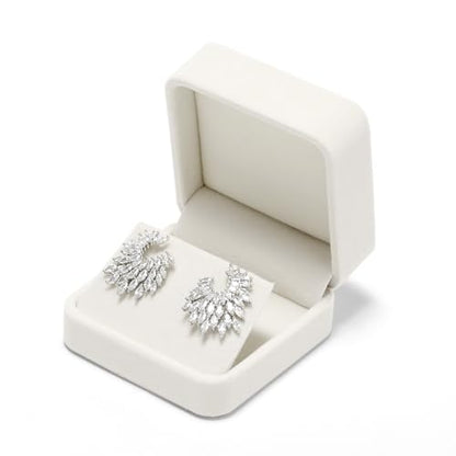 Beige Velvet Hinged Earring Gift Box - color: Beige