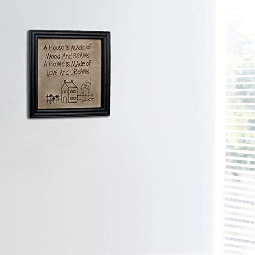 CVHOMEDECO. Primitives Antique A house is made of wood and beams, A home is made of love and dreams Stitchery Frame Wall Mounted Hanging Decor Art, 12 x 12 Inch - color: A house is made of wood and beams, A home is made of love and dreams