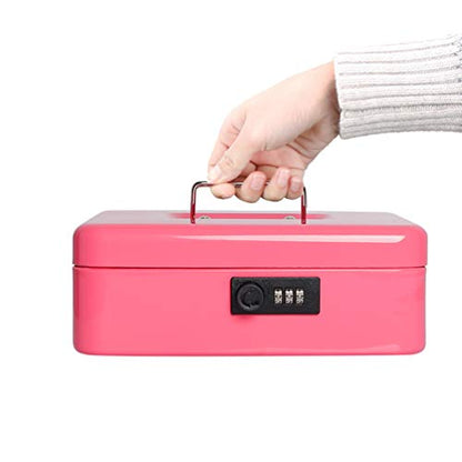 Cash Box with Money Tray, Parrency Large Money Box with Combination Lock, 9.8 x 7.9 x 3.5 inches, Pink - color: Combo Pink, size: Large（9.84")