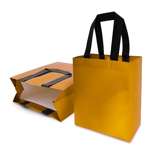 huichuan Gift Bags with Handles, Yellow Reusable Gift Bags Bulk 12 Pack — Small 8" Non-Woven Tote Party Bags for Wedding Birthday Christmas, Sturdy Gift Bag Set with Premium Handles - color: Yellow-Small-12pcs