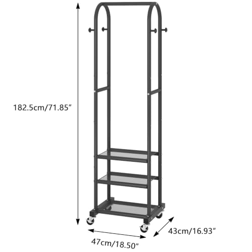 Kaitiemoo Clothing Rack, Mobile Garment Rack with Wheels & 3 Shelves, Blak - color: Black
