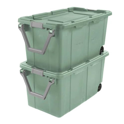 40 Gal Heavy Duty Wheeled Storage Totes 2 Pack, Rugged Plastic Storage Bins with Secure Latching Lids, Stackable Rolling Containers for Garage, Workshop, Warehouse & Outdoor Storage