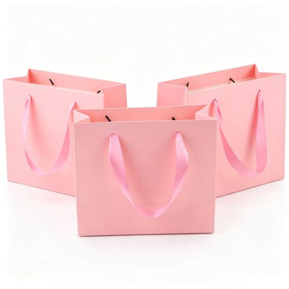 Ronvir 25pcs Small Pink Gift Bags with Handles,Party Favor Gift Bags - color: Pink