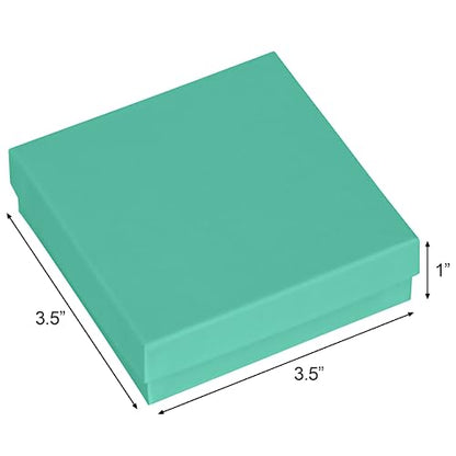 Cardboard Jewelry Boxes 10 Pack - 3.5"x3.5"x1" Bulk Cotton Filled Small Gift Boxes with Lids for Jewelry Packaging (Teal) - color: Teal