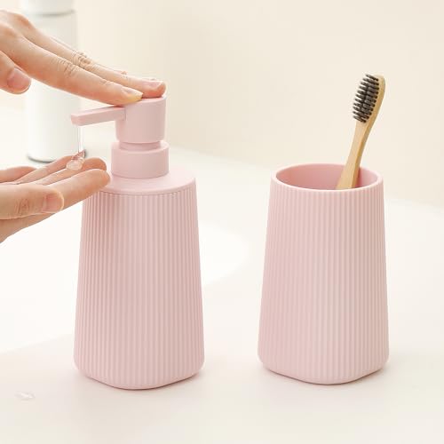 YAUKPH Bathroom Soap Dispenser and Toothbrush Holder Striped Pink - color: Striped Pink