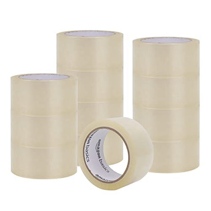 Amazon Basics Clear Shipping Packing Tape Rolls for Moving and Packaging, Home Office Supplies, 1.88 in x 72.2 Yards, 1.8 mil Thick, 12 Count - size: 12 Rolls