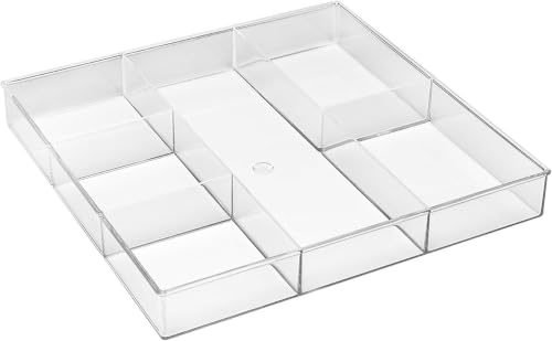 Whitmor Clear 6-Section Drawer Organizer | For Makeup & Accessories | Sturdy Resin | 11.9 x 11.9 x 1.7 Inches | Pack of 6 - size: 6-Section Pack of 6, style: 6 SECTION DRAWER ORGANIZER