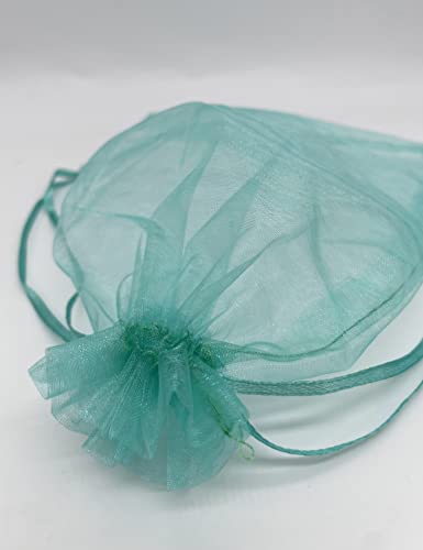 Jexila 100 Pack Teal Organza Gift Bags 5X7 Satin Drawstring Mesh Gift Pouch - color: Aqua