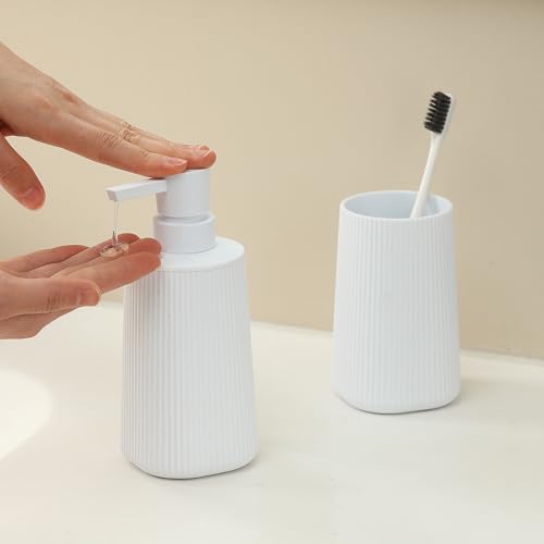 YAUKPH Bathroom Soap Dispenser and Toothbrush Holder Striped White - color: Striped White