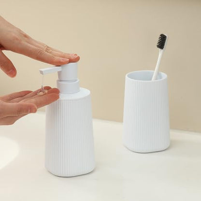 YAUKPH Bathroom Soap Dispenser and Toothbrush Holder Striped White - color: Striped White