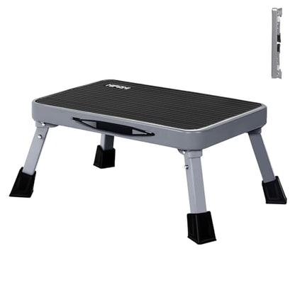 RV Step Stool Foldable 1-Step Ladder Sturdy Metal Stable Step Stool with a Non-Slip Platform Supports up to 500 lb with Non-Slip Rubber Feet, Easy to Carry - size: 1-Step