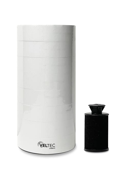 Veltec Pricing Labels for Monarch 1136 Labeler, 8 Rolls, 14,000 Two Line Labels, Ink Roller Included (White) - color: White