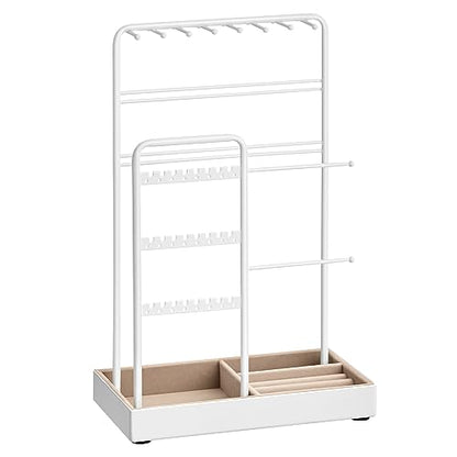 SONGMICS Jewelry Holder, Display Stand, Metal Frame, Velvet Tray - color: Matte White, size: 4.5"D x 7.7"W x 12.1"H
