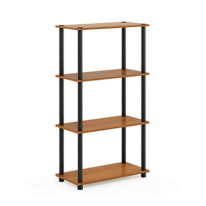 Furinno Turn-N-Tube Toolless 4-Tier Storage Shelves, Light Cherry - color: Light Cherry/Black, size: 4-Tier Round Tube