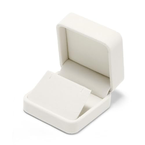 Beige Velvet Hinged Earring Gift Box - color: Beige