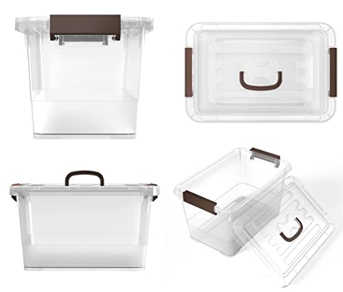 WYT 18-Pack Clear 7 Quart Storage Latch Box/Bins, Plastic Stackable Latching Box with Brown Handle and Lid, Multi-Purpose, 7 Litre - size: 7qt - 18 pack