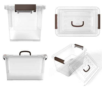 WYT 18-Pack Clear 7 Quart Storage Latch Box/Bins, Plastic Stackable Latching Box with Brown Handle and Lid, Multi-Purpose, 7 Litre - size: 7qt - 18 pack