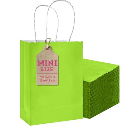 qiqee 24PCS Mini Gift Bag with Handles Bulk 4.5"x2.5"x6" Gift Bags Plum Green Bags Multiple Uses - color: Plum Green