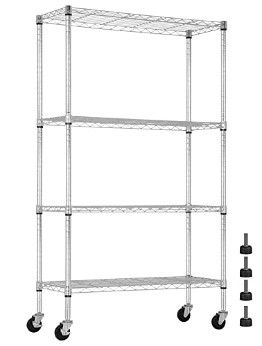 4 Tier Wire Shelving Unit with Wheels, 36 x 14 x 62 Heavy Duty - color: Chrome, size: 14"D x 35.6"W x 61.8"H