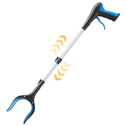 Telescopic Grabber Reacher Tool, 5-Level Adjustable Length (23'' to 41'') - Trash Claw Gripper, Pickup Stick for Litter Picking, Yard Work, and Seniors (Blue) - color: Blue