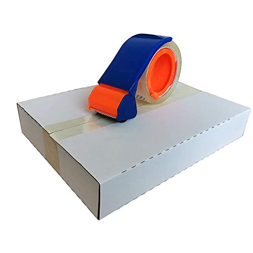 50 Pack 11 1/8" x 8 5/8" x 2" Corrugated Easy-Fold Mailer, Letter-Size Height Adjustable, White with Tape & Dispenser (EM1182-tc)