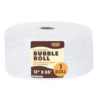 The Boxery 12 in x 65 ft Bubble Roll, Large Bubble 1/2 in Clear Cushioning Wrap, Perforated for Packing Moving Shipping Supplies - size: 12 in x 65 ft