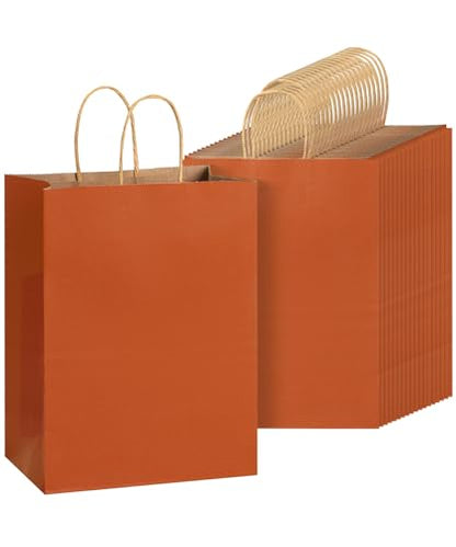 Mr. Pen- Paper Gift Bags with Handles, 32 Pack, 7.6" x 4.7" x 10.6" - color: Orange, size: 32 Pack