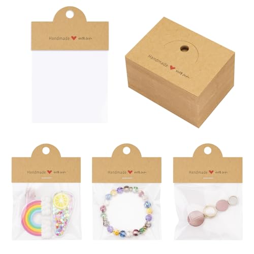 joycraft 100Pcs Brown Packaging for Small Business, Jewelry Package Supplies with Clear Bags, Jewelry Display Bags for Selling, Craft Packaging Set for Bracelets, Key Chains, Earring. - color: Brown