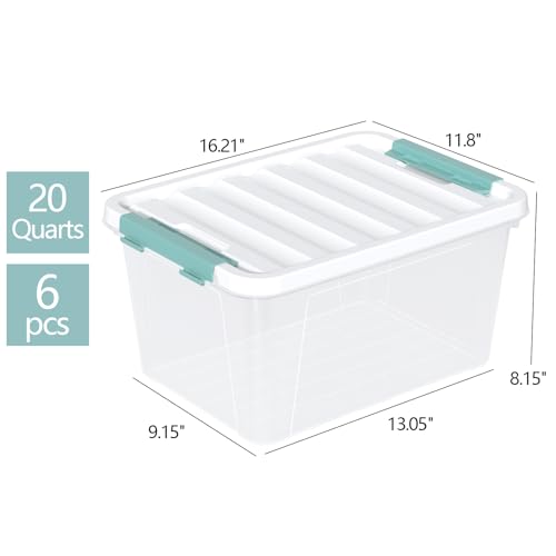 Zopnny 20 Quart Clear Latching Container Box, Plastic Storage Bin with Latching Lid, 6 Packs - size: 20 Quart