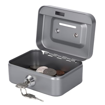 Cash Box with Lock Small Cute Coin Lock Box with Money Slot Mini Portable Gamble Safe Box 4.5"x3.4"x2.4" Grey - color: Grey-Mini