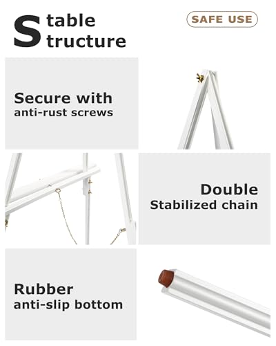 DJAR 63" Wooden Easel Stand for Sign, Adjustable Height, White - color: White, size: 1pc