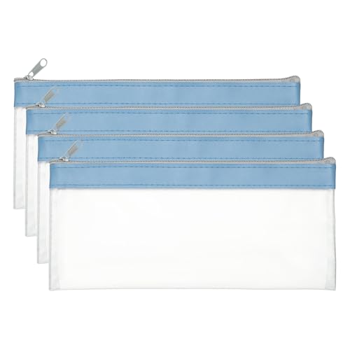 PATIKIL 8.7x3.9 Inch Money Bags with Zipper, 4 Pcs Clear PVC Cash Deposit Bank Pouch Envelopes Makeup Bag Check Wallet for Coin Cosmetics Bill, Haze Blue - color: Blue