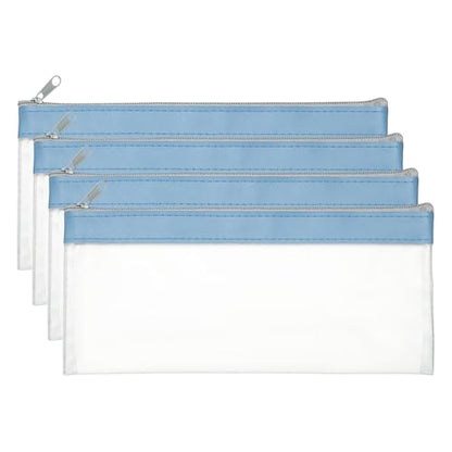 PATIKIL 8.7x3.9 Inch Money Bags with Zipper, 4 Pcs Clear PVC Cash Deposit Bank Pouch Envelopes Makeup Bag Check Wallet for Coin Cosmetics Bill, Haze Blue - color: Blue