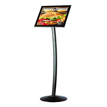 M&T Displays Curved Menu Board 11x17 inches Black Pedestal Sign Holder Floor Standing Aluminum Front Loading Easy Open Poster Message Advertisement Holder for Restaurant Cafe Hotel (2-Pack)