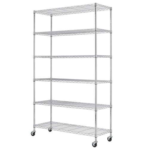 BestOffice | 6-Tier Wire Shelf with Wheels | 45" x 18" x 82" | Chrome - color: Chrome, size: 45"W x 18"D x 82"H