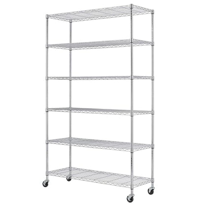 BestOffice | 6-Tier Wire Shelf with Wheels | 45" x 18" x 82" | Chrome - color: Chrome, size: 45"W x 18"D x 82"H