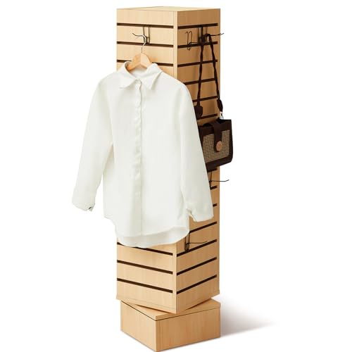 Beeveer Slatwall Tower Rotating 4 Sided Retail Fixture 4 Panel, Maple Wood