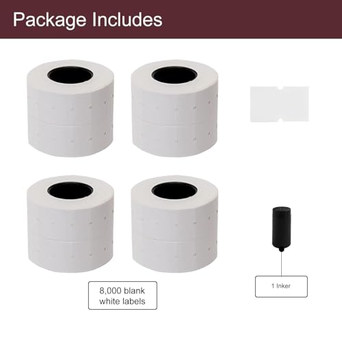 Motex 1 Line White Labels - 8,000 White Blank Price and Date Gun Labels with 1 Ink Roll, Fits MX-5500 and Perco 1 Line Price and Date Guns - color: White, size: 8 Rolls + 1 Ink