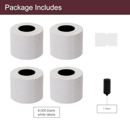 Motex 1 Line White Labels - 8,000 White Blank Price and Date Gun Labels with 1 Ink Roll, Fits MX-5500 and Perco 1 Line Price and Date Guns - color: White, size: 8 Rolls + 1 Ink