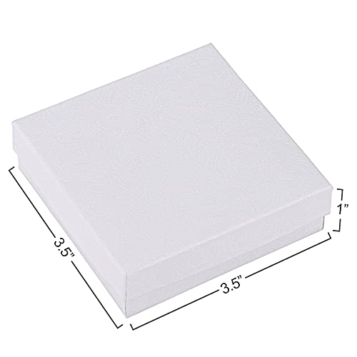 Cardboard Jewelry Boxes 10 Pack - 3.5"x3.5"x1" Bulk Cotton Filled Small Gift Boxes with Lids for Jewelry Packaging (White) - color: White