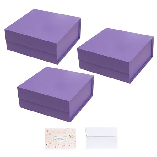 Purple Gift Boxes with Lids Pack of 3, 6x6x3 In Small Gift Box with Ribbon - color: Purple-3P