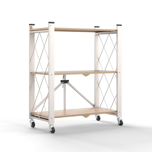 Hershii 3-Tier Foldable Storage Shelves with Wheels Heavy Duty Metal Shelf - size: 3-Tier (35.2 X 27.5 X 13.38 IN)