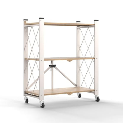 Hershii 3-Tier Foldable Storage Shelves with Wheels Heavy Duty Metal Shelf - size: 3-Tier (35.2 X 27.5 X 13.38 IN)