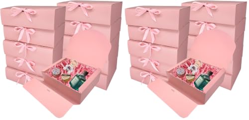 BoShahai 10 PCS Gift Boxes with Lids, 10.6x7.8x3.1 Inch Kraft Paper Gift Box, pink with Ribbon, Bridesmaid Proposal Box for Wedding, Packaging, Present, Birthday, Cupcake (Pack of 2) - color: Pink, size: 10.6x7.8x3.1 Inch (Pack of 2)