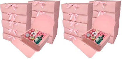 BoShahai 10 PCS Gift Boxes with Lids, 10.6x7.8x3.1 Inch Kraft Paper Gift Box, pink with Ribbon, Bridesmaid Proposal Box for Wedding, Packaging, Present, Birthday, Cupcake (Pack of 2) - color: Pink, size: 10.6x7.8x3.1 Inch (Pack of 2)