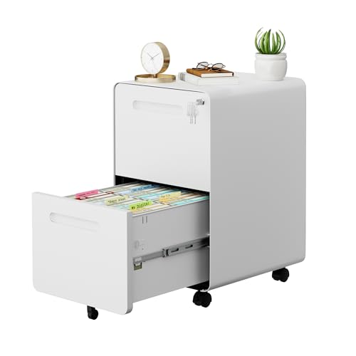 2 Drawer Mobile File Cabinet with Lock, 4 Keys and 25 Letter File Folders - color: White, size: 25.8"H*15.7"W-2 drawers(25 letter folders)